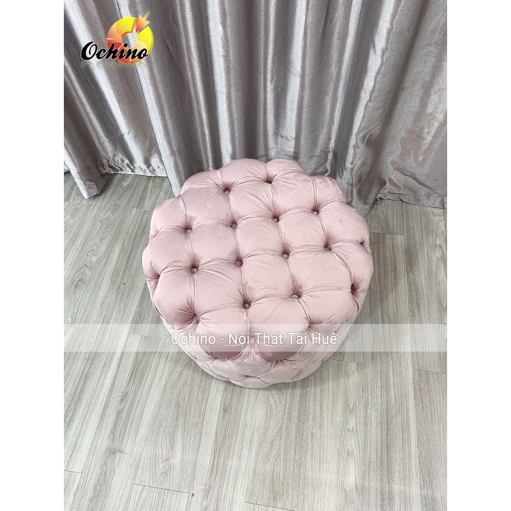 Đôn Tròn Ngồi Bàn Trang Điểm Cổ Điển Nhún Cao Cấp, Ghế Đôn Sofa Tròn ĐK 50cm - Cao 45cm ( Hàng có SẴn)