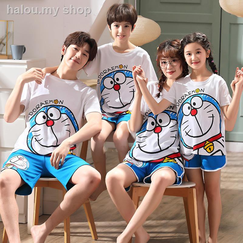 Bộ Đồ Ngủ Tay Ngắn Chất Liệu Cotton Trong Suốt Họa Tiết Doraemon Thời Trang Mùa Hè Cho Gia Đình