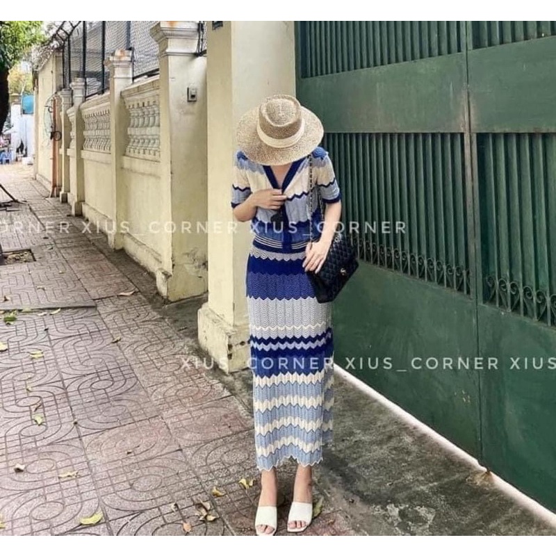 Set bộ váy len mỏng