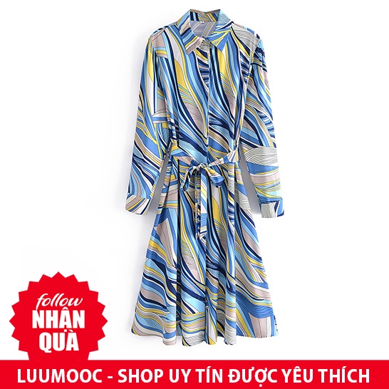 Đầm Zara sơ mi vằn xanh DV25SMG52N10