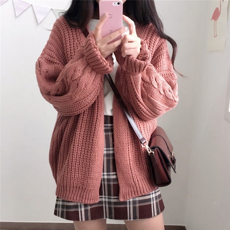 Áo Sweater Tay Dài Phong Cách Retro 203526 Áo Khoác Len Dáng Rộng Phong Cách Thời Trang Hàn Quốc
