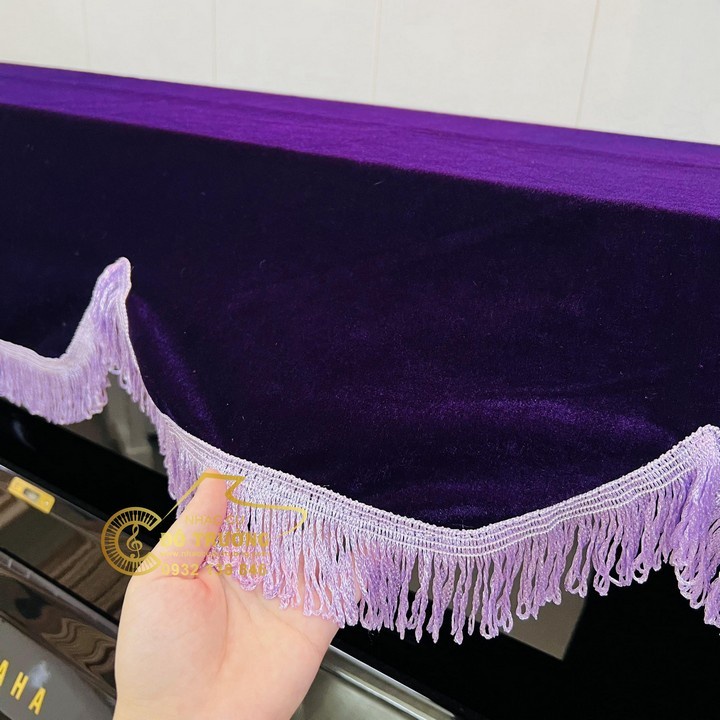 Khăn Phủ Đàn Piano Cơ nhung Tím tua rua tím
