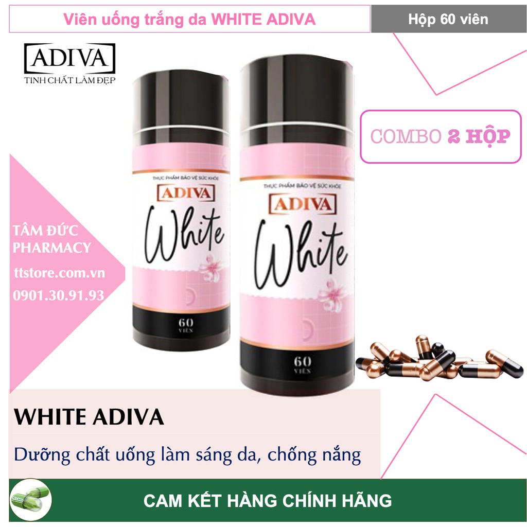 [COMBO 2 HỘP] WHITE ADIVA [Hộp 60 viên] - Dưỡng chất uống làm trắng da và chống nắng [collagen]