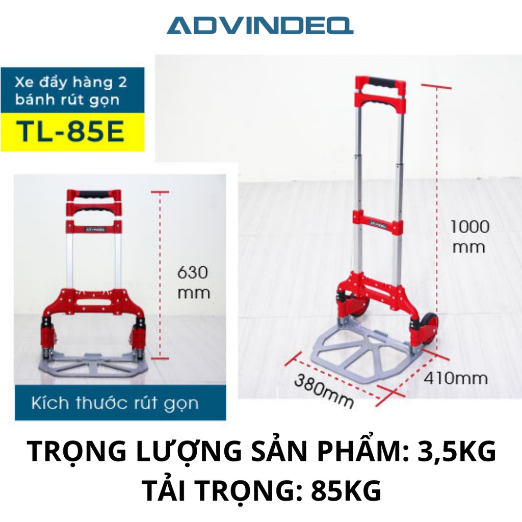 Xe đẩy hàng 2 bánh gấp gọn ADVINDEQ TL-85E, tải trọng 85kg, bảo hành 12 tháng toàn quốc