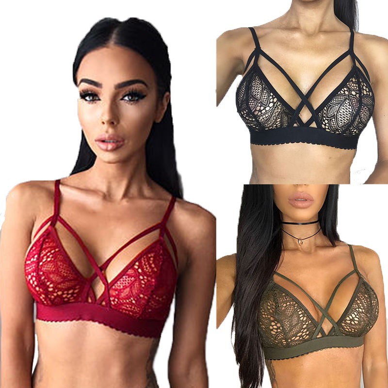 ღ𝓂ℰNew Floral Sheer Lace Triangle Bralette Bra Crop Top Bustier Unpadded Mesh Lined