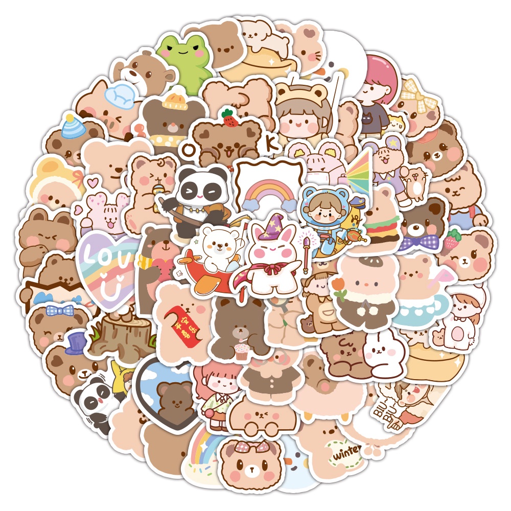 Set 100/50 Sticker Dán Laptop/Xe Đạp Hình Gấu Dễ Thương