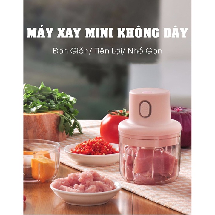 Máy Xay Tỏi Ớt, Rau Củ Cầm Tay Mini Dung Tích 250ml, Công Suất 50W - Máy Xay Đa Năng Sạc Pin Mini