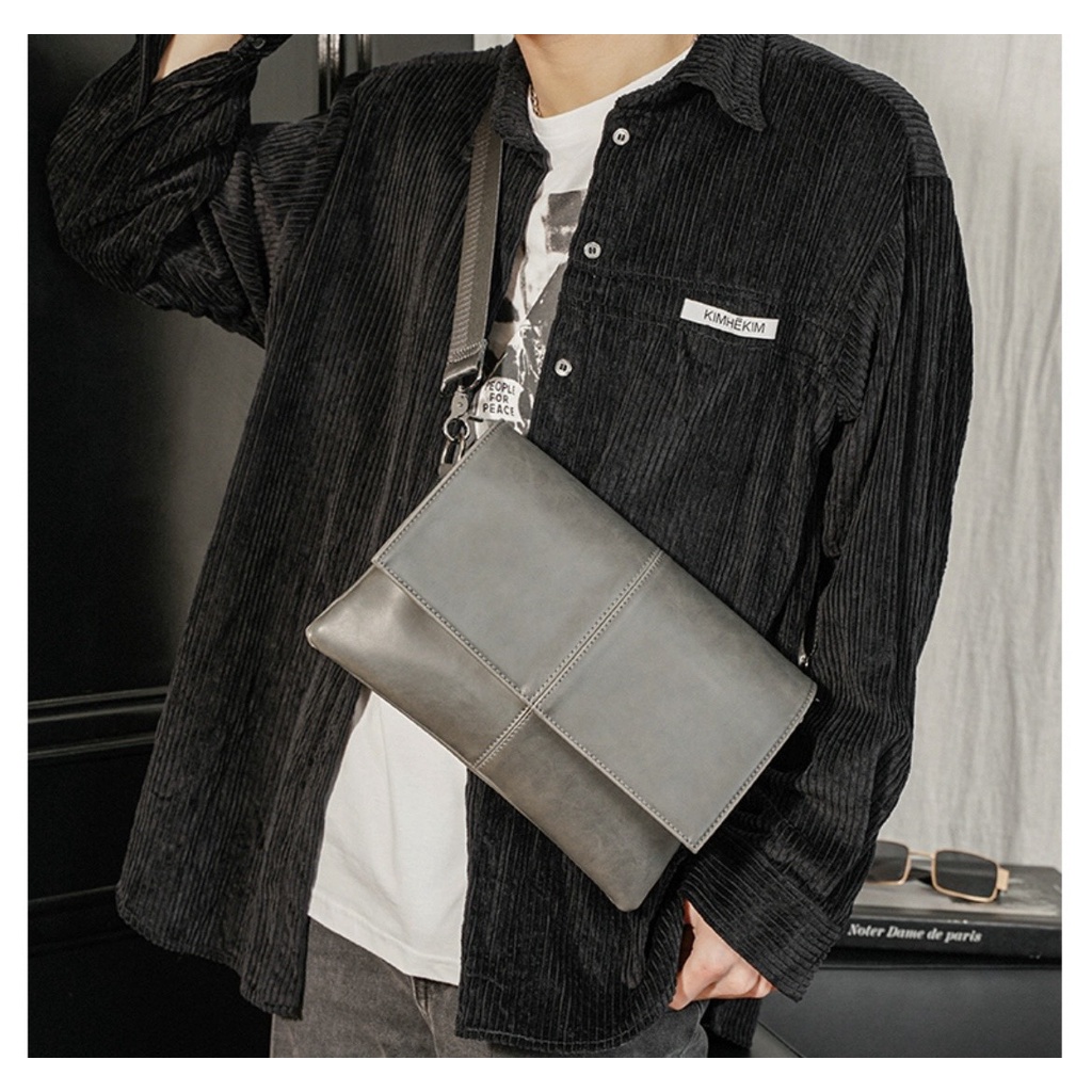 Túi đeo chéo da bò chữ nhật túi xách nam đen da bò trơn cặp đựng tài liệu