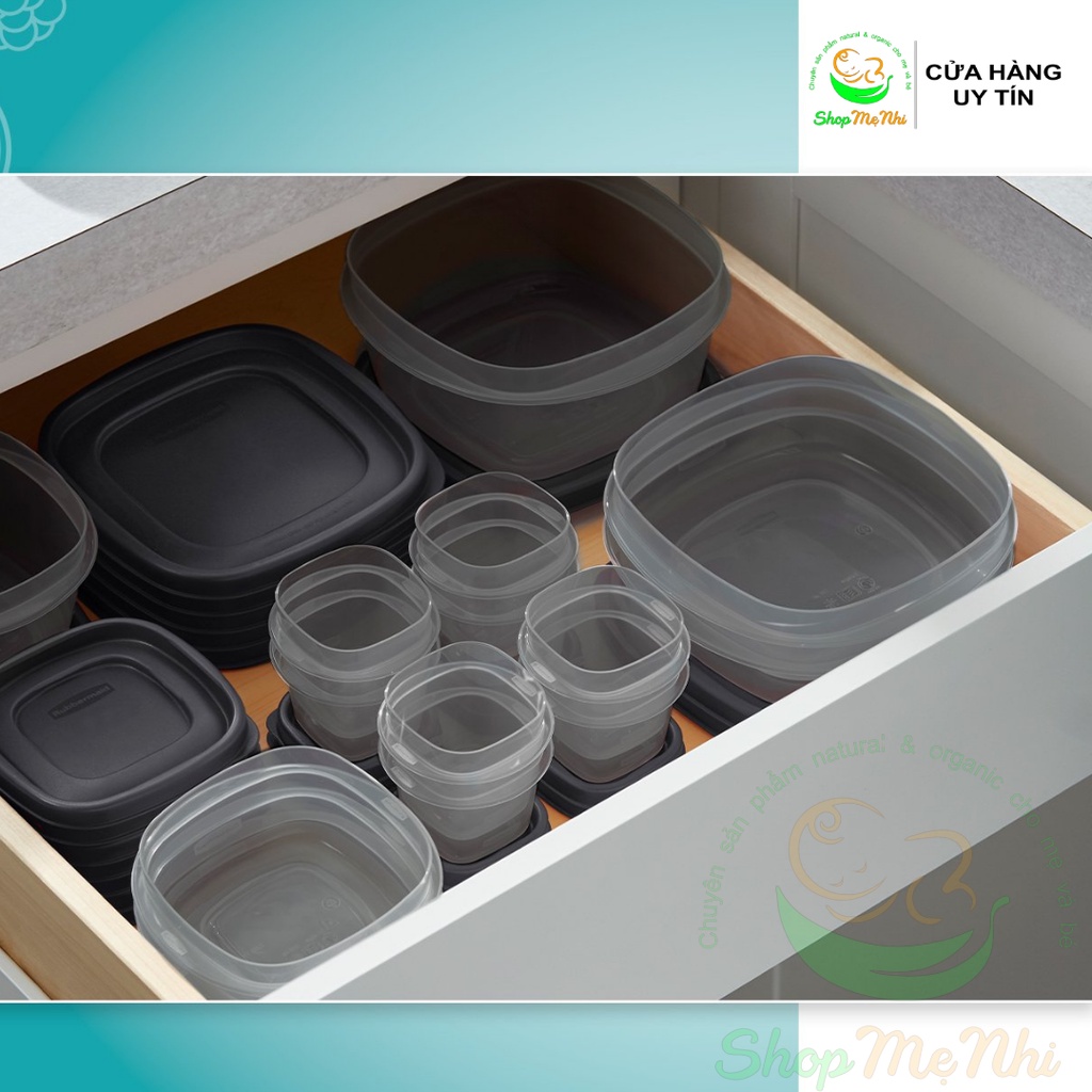 Set hộp RUBBERMAID easy find lids nắp đen dòng kháng khuẩn 46 chi tiết.