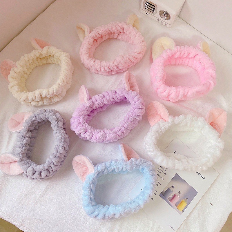 Băng đô rửa mặt, cài tóc turban nữ tai mèo 3D cute vải nhung chất đẹp mềm mượt Store4girls