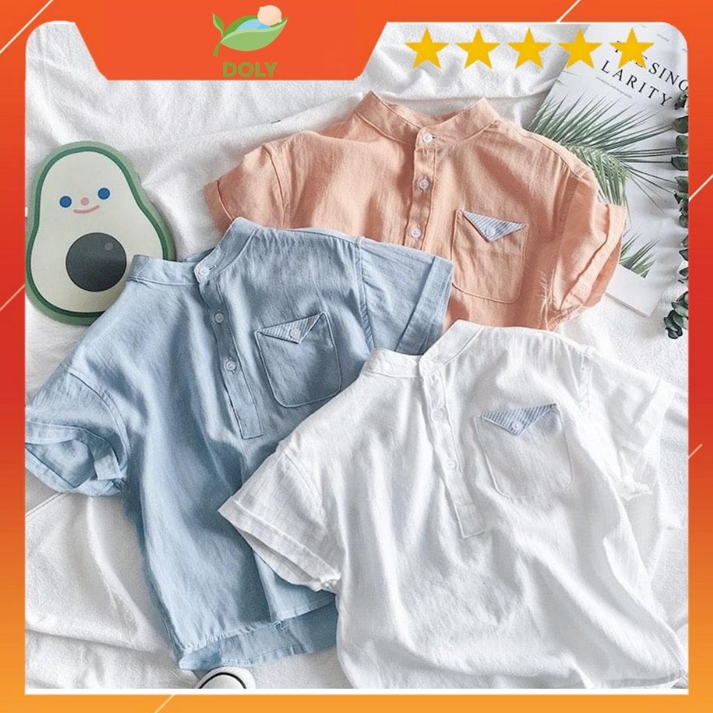 Áo Sơ Mi Đũi Cho Bé Trai Và Bé Gái Từ 8kg Đến 28kg Chất Liệu Cotton 100% Thoáng Mát DOLY STORE