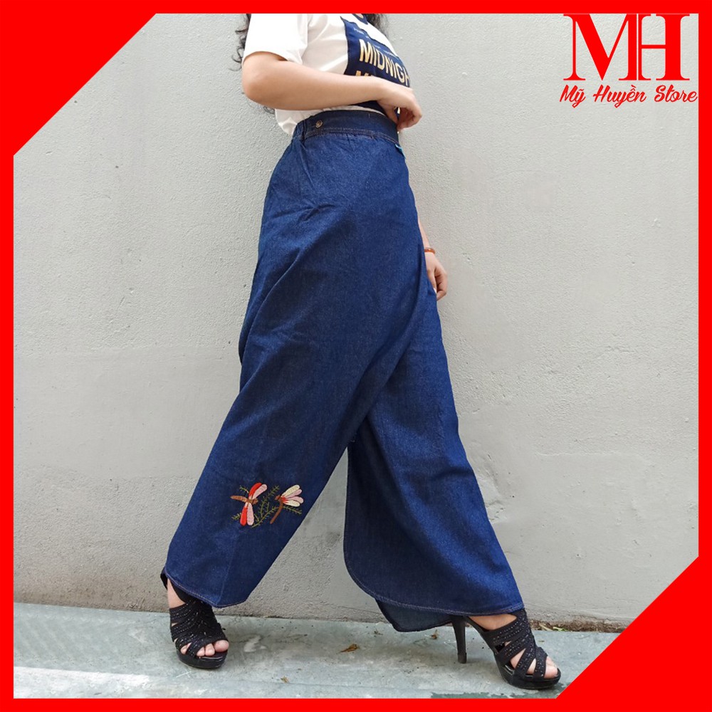 [ Ảnh Tự Chụp ] Váy Chống Nắng Dạng Quần Vải Jean Mềm Cao Cấp Thêu Họa Tiết Chuồn Chuồn Mỹ Huyền Store