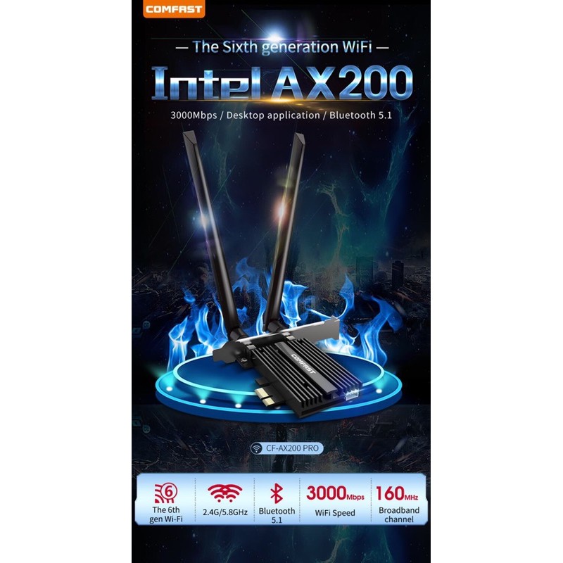 Card mạng không dây CF-AX200 Pro với chip Intel Ax200 802.11ax Bluetooth 5.1 Wi-Fi 6 2.4gbps chuyên dụng