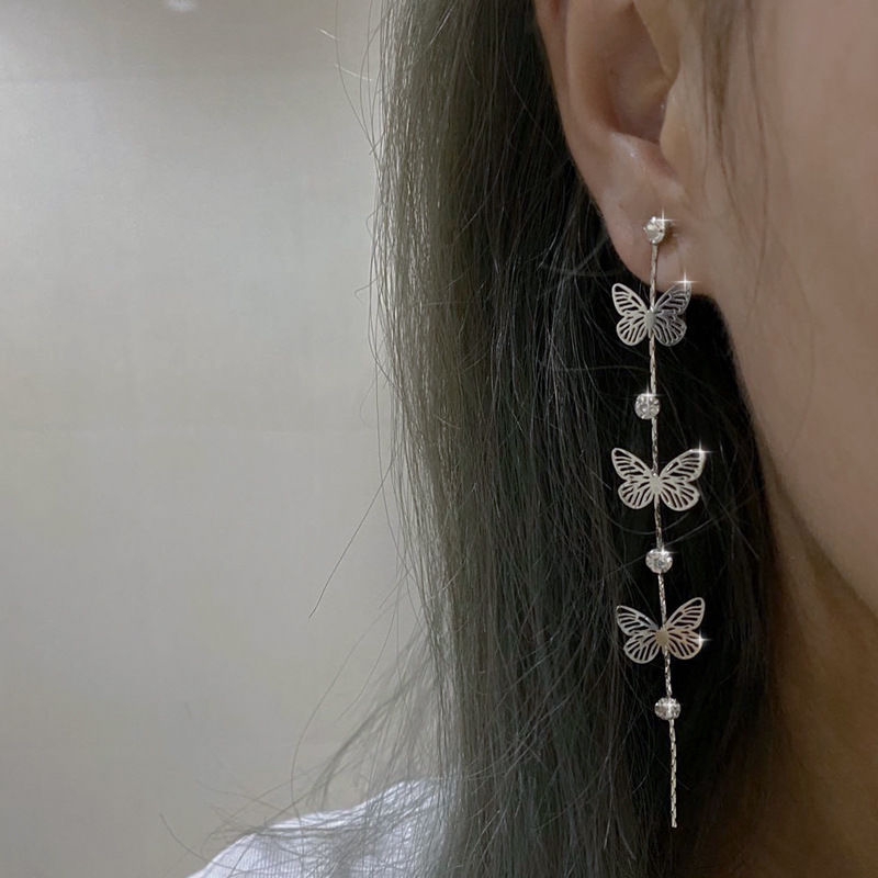 [Giao Hàng Miễn Phí] Bông Tai Bạc 925 Hình Bướm Khoét Rỗng Đính Kim Cương Lấp Lánh Dễ Phối Đồ Cá Tính 22459 S925