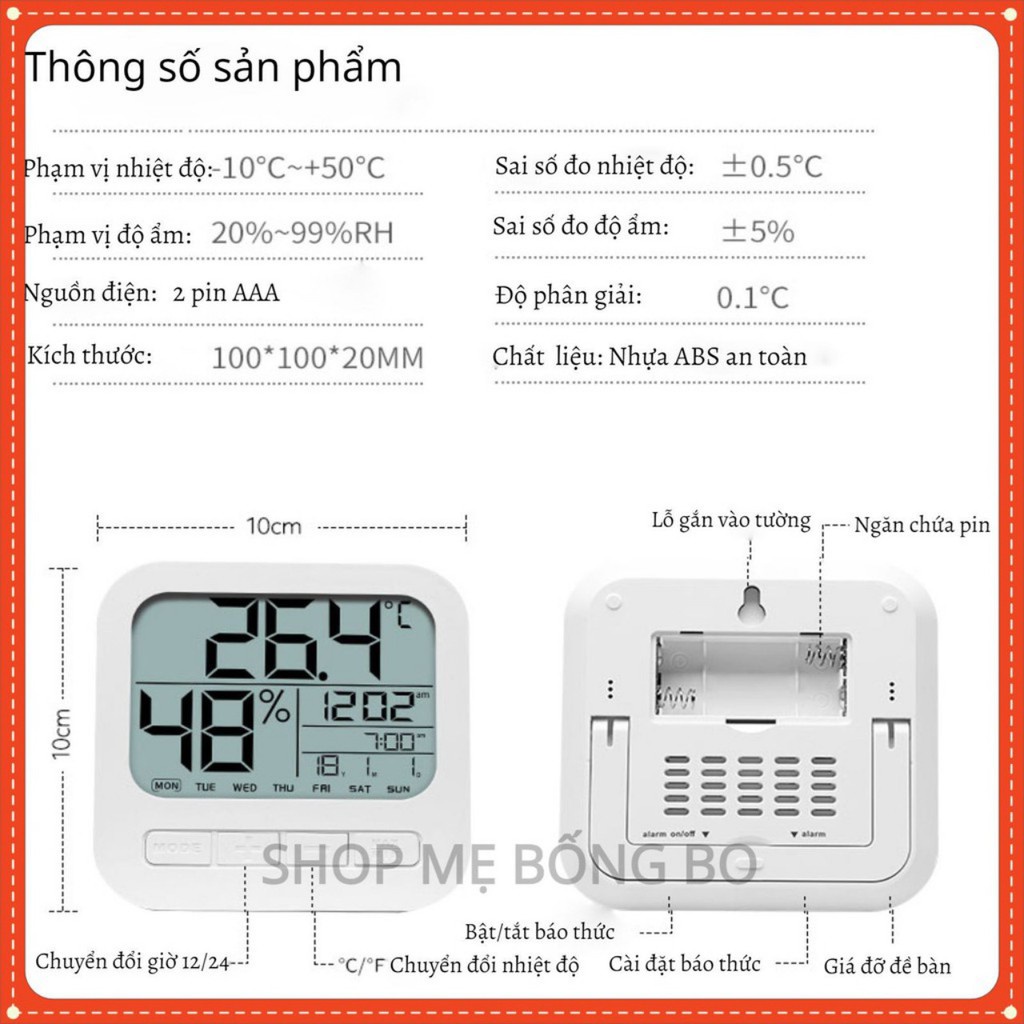 Nhiệt Ẩm Kế Điện Tử Đo Chính Xác Nhiệt Độ Và Độ Ẩm Phòng Ngủ Cho Bé