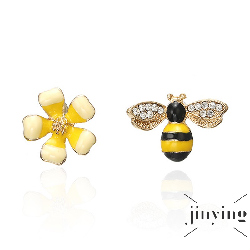 GETNOIVAS Bông tai bất đối xứng kiểu dáng chú ong và bông hoa đính đá xinh xắn
