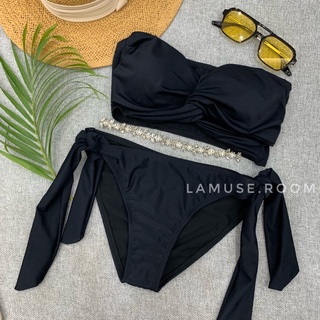 Bikini đồ bơi hai mảnh xoắn ngực màu đen