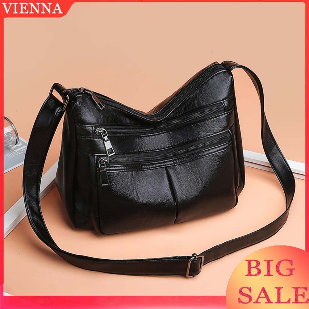 Túi đeo chéo da PU nhiều ngăn phong cách vintage thời trang cho nữ