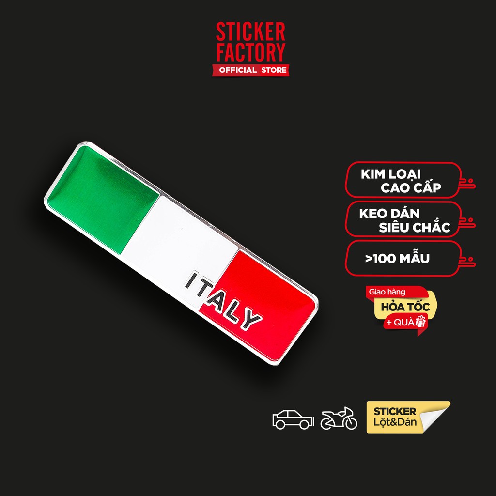 Sticker metal hình dán kim loại Sticker Factory - Chủ đề cờ Ý Italia 10.5x3cm