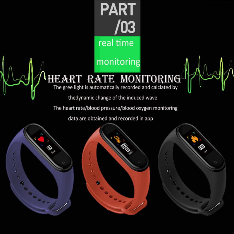 M4 Smart Band Smart Bluetooth Watch Theo dõi thể dục, Chống thấm nước, Bước đi, Lượng calo, cuộc gọi đến, Nhịp tim, Vòng đeo tay thể thao với cáp sạc