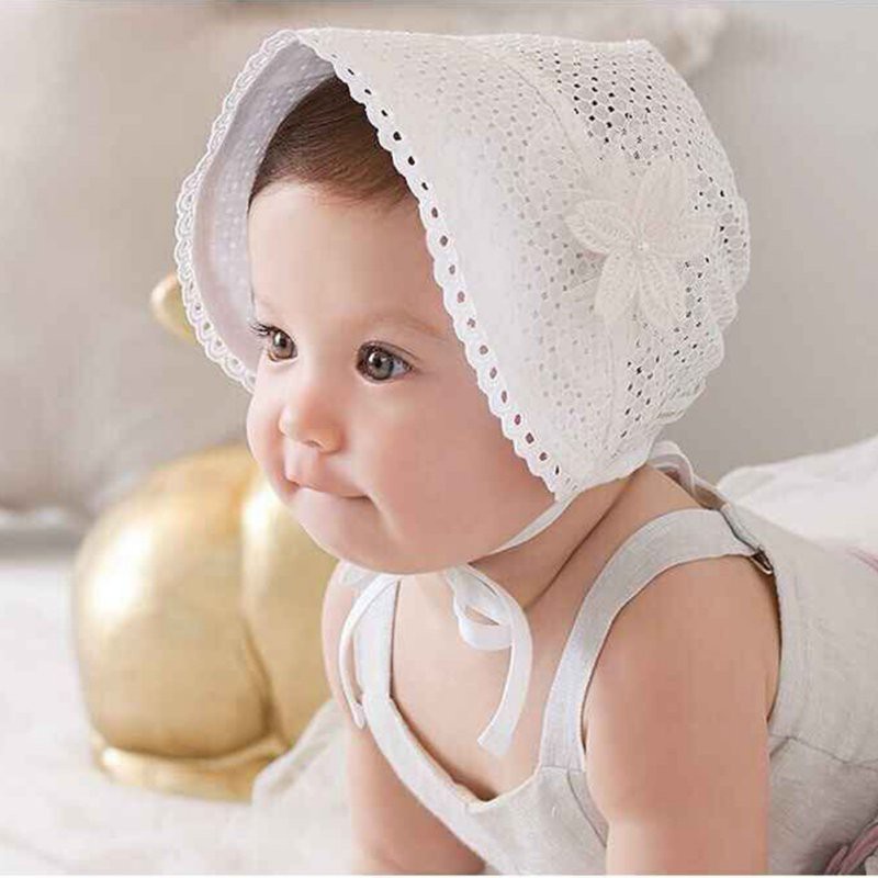 Nón chất Cotton phối ren hoa phong cách công chúa cho bé gái
