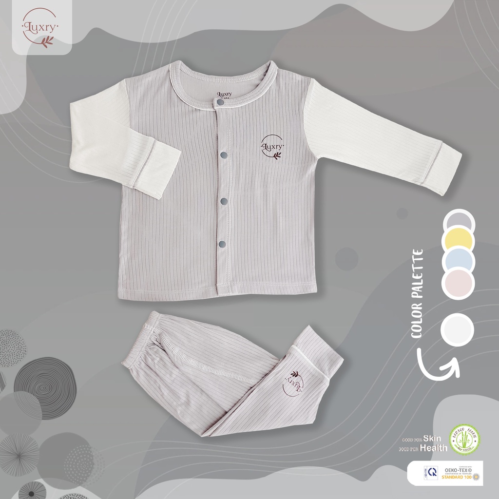 Bộ quần áo dài cài thẳng viền lé Luxry làm từ vải sợi tre cao cấp cho bé từ sơ sinh đến 3 tuổi