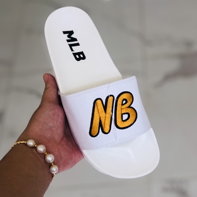 Dép unisex 𝐌𝐋𝐁 𝐍𝐁 ❤️FREESHIP + Hộp❤️ dép mlb bóng chày quai ngang thể thao nữ Thêu nỗi NB cô gái cột tóc màu trắng