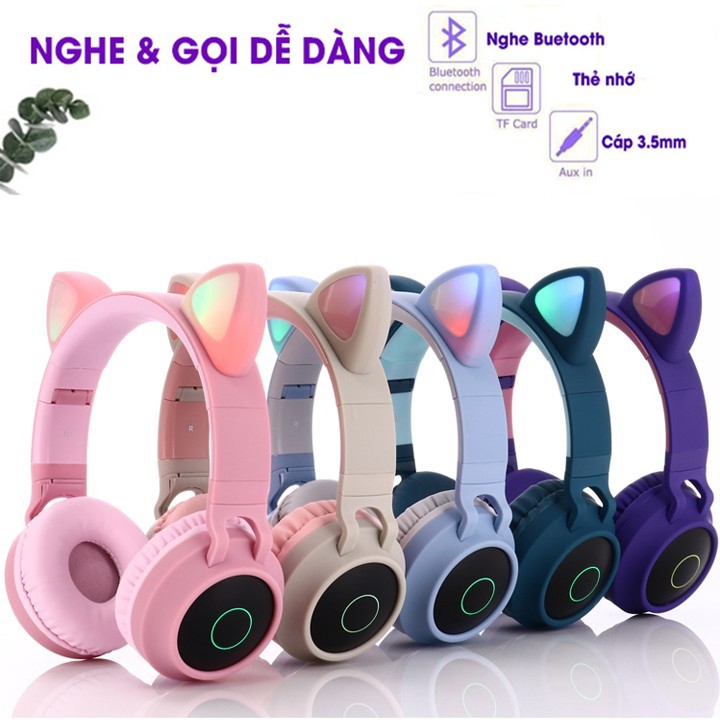 Tai Nghe Mèo Bluetooth Headphone Tai Mèo Dễ Thương Có Mic Âm Bass Mạnh Mẽ Và Dung Lượng Pin Khủng 400mAh | BigBuy360 - bigbuy360.vn