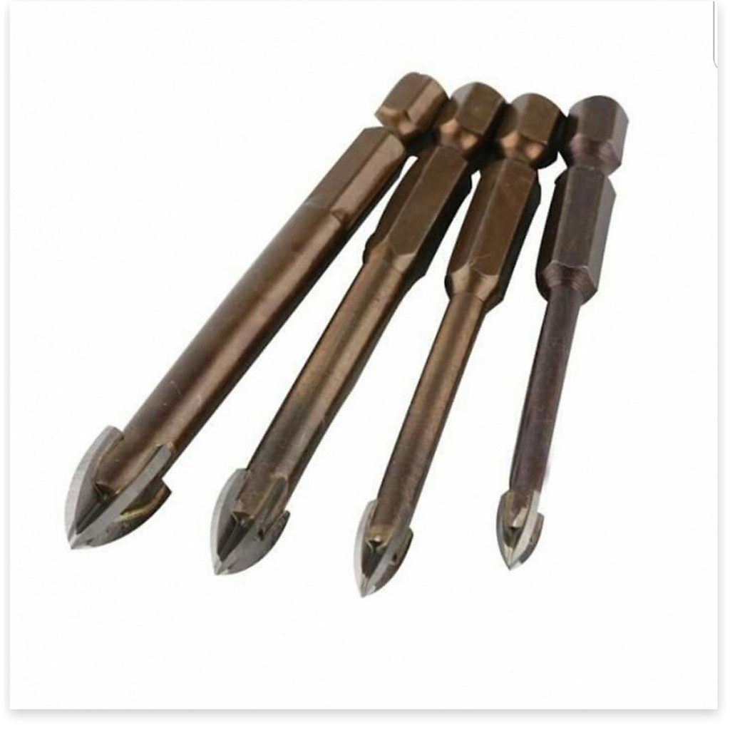 Bộ 4 mũi khoan gạch men, đá hoa chữ thập,... chuôi lục giác kích cỡ 6, 8, 10, 12 (c099)
