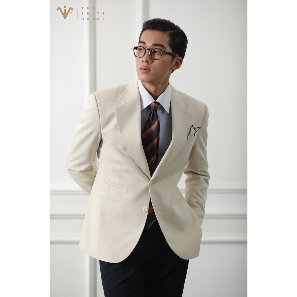 Bộ vest nam trắng kem phối xanh đen đậm 2 khuy 3 túi, suits sartorial chất cashmere The Suits House