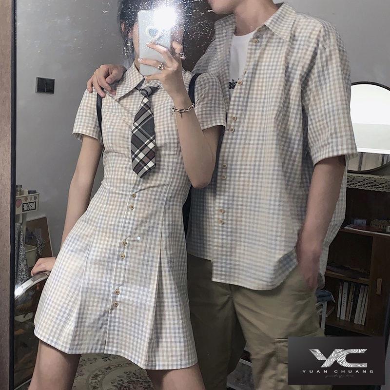 Đầm Sơ Mi Tay Ngắn Phong Cách Hong Kong Siêu Hot Thời Trang Mùa Hè Cho Cặp Đôi