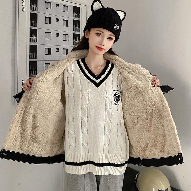 Áo khoác denim lót lông cừu