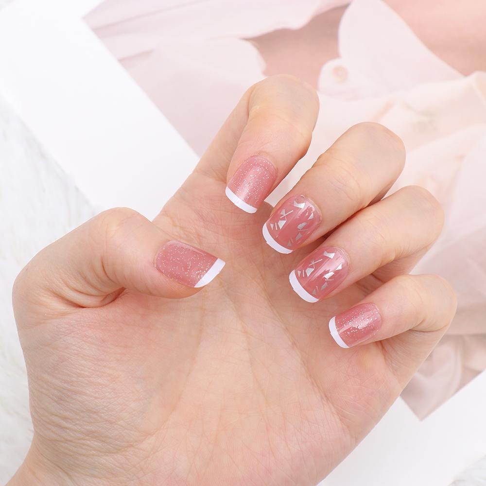 Bộ 24 Móng Tay Giả Ngắn Che Phủ Toàn Diện Phong Cách Pháp