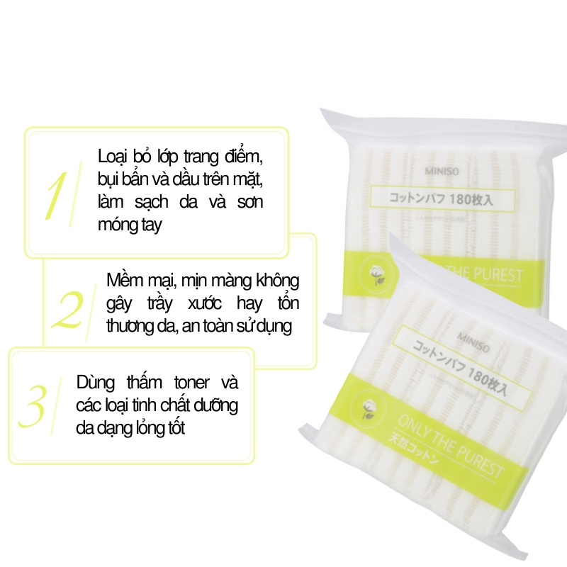 Bông tẩy trang miniso cotton pads 180 miếng 3 lớp EMIO BTT02