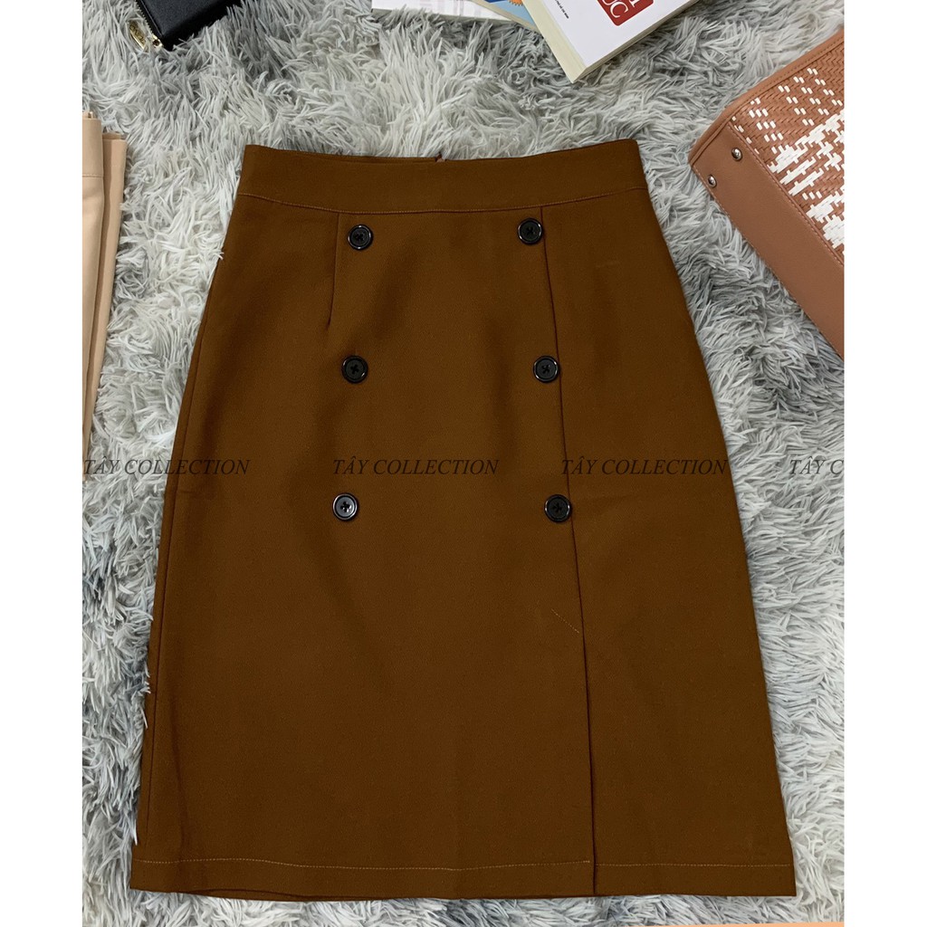 Chân váy công sở chữ A phối 6 nút xẻ tà trước Tây Collection hàng thiết kế form chuẩn mặc tôn dáng