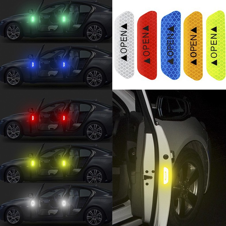 Set 4 Miếng Dán Phản Quang Dùng Để Cảnh Báo An Toàn Gắn Cửa Xe Ô Tô