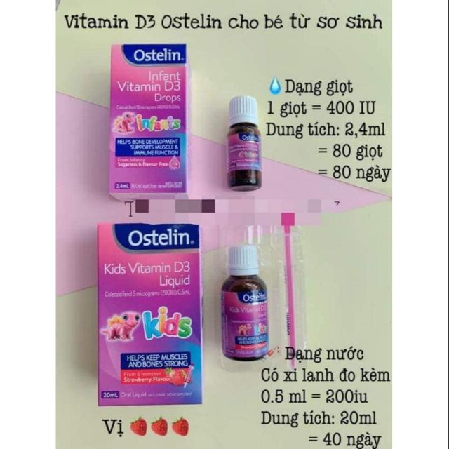 Siro VITAMIN D3 OSTELIN Dạng DROP 2,4ML/LIQUID 20ML ÚC Cho Bé