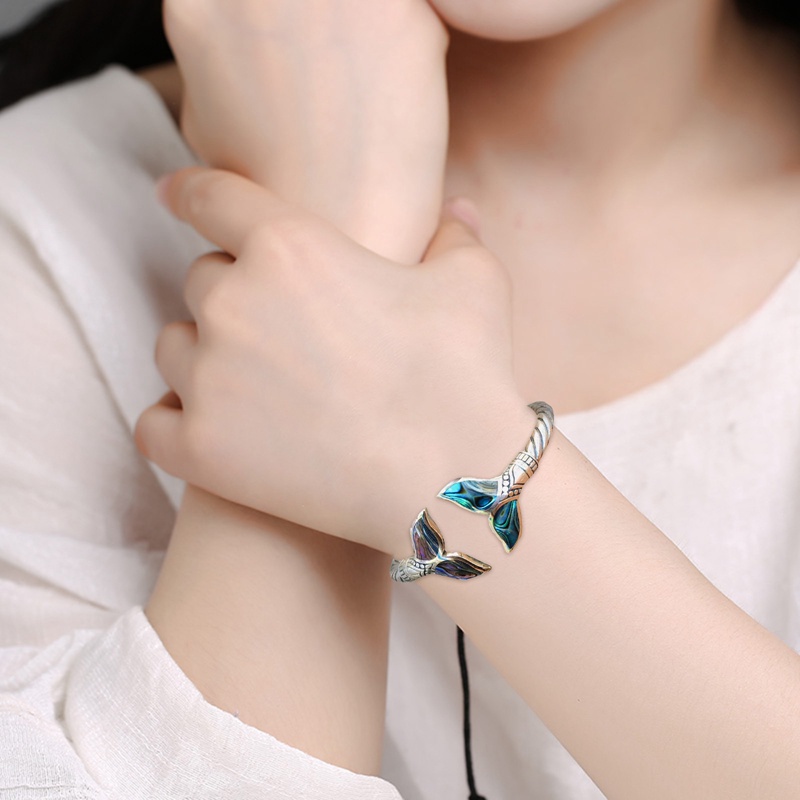 Vòng Tay Bạc Hình Đuôi Cá Bằng Thép Không Gỉ Thời Trang Cho Nữ