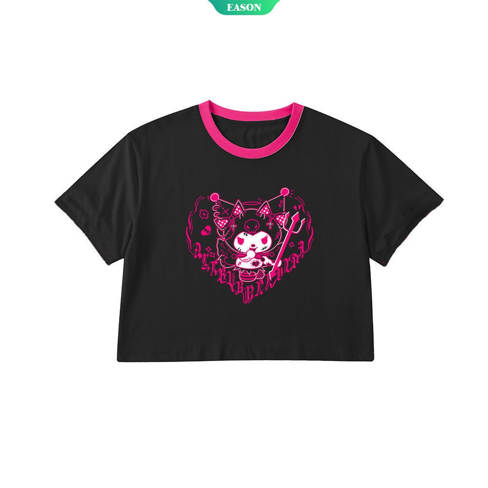 Áo Thun Ngắn Dáng Rộng In Hoạt Hình Sanrio Kuromi Phong Cách Hàn Quốc Thời Trang Mùa Hè Cho Nữ