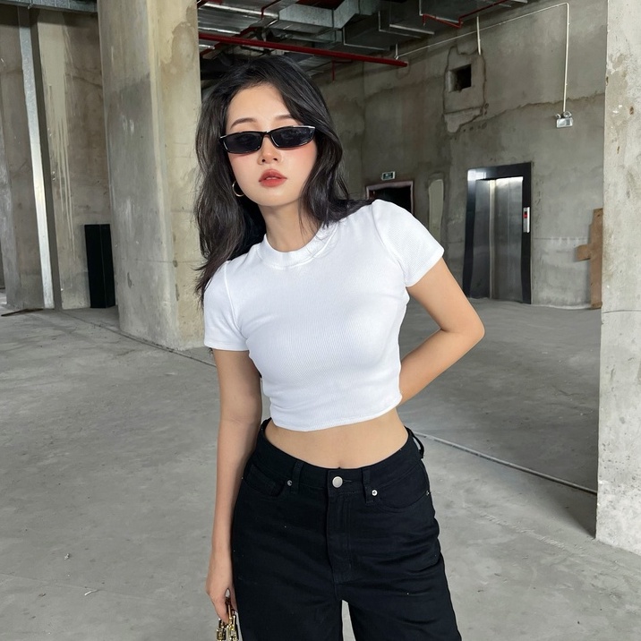 Áo croptop nữ body trơn ngắn tay TOPTIFY chất thun gân form basic AC04 | WebRaoVat - webraovat.net.vn