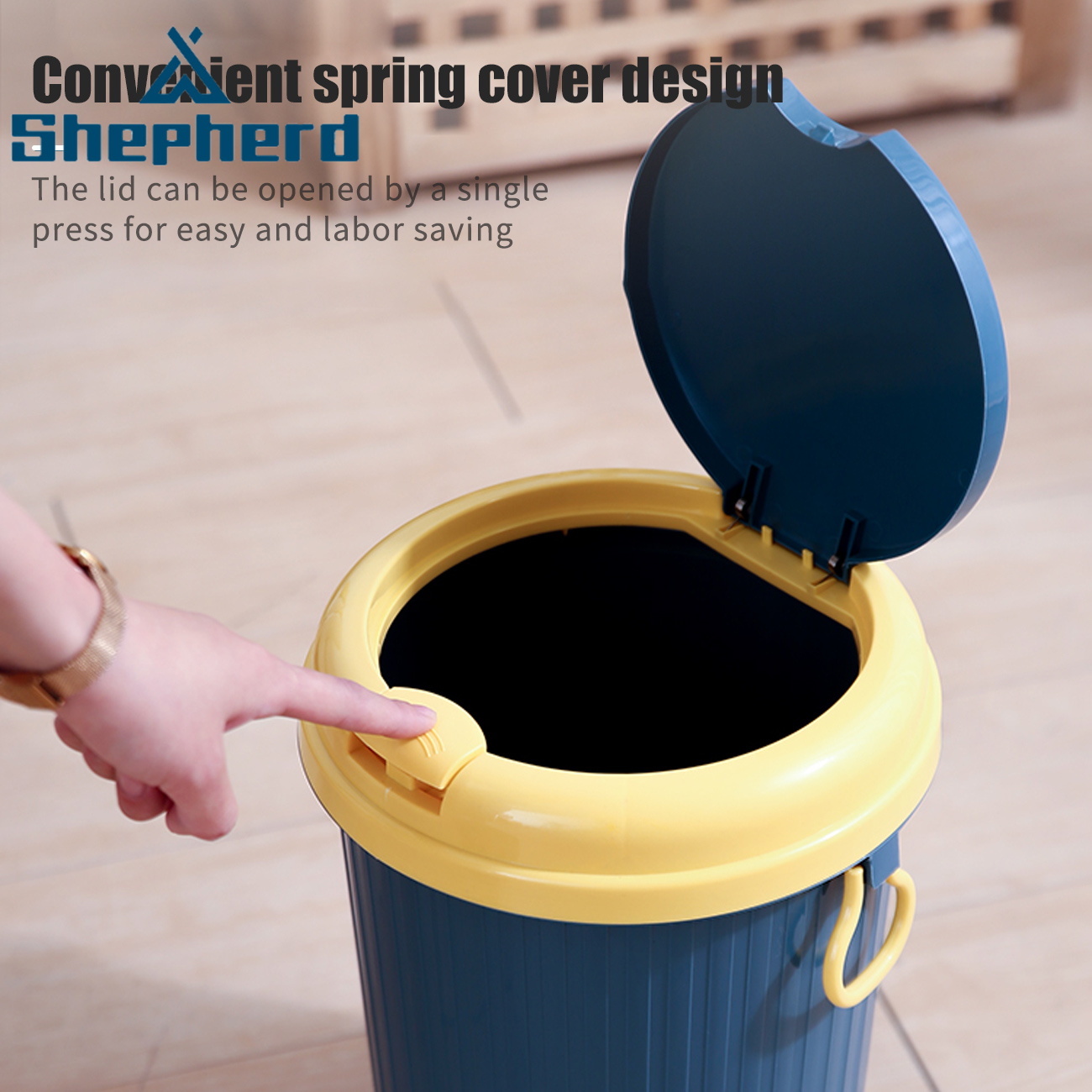 Shepherd PP Anti-Odor Pop-Up Cover Design Durable Fashion Garbage Can with Handle