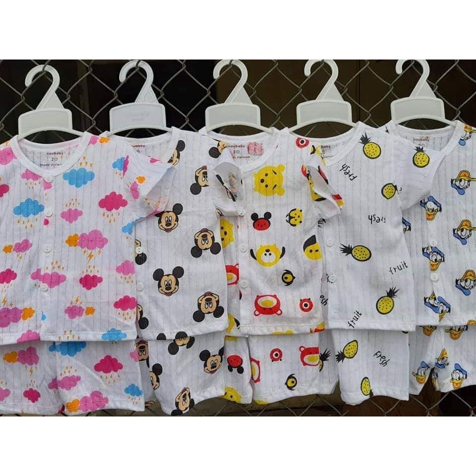 Bộ lửng tay cotton giấy cài cúc giữa mềm mai cho bé trai và gái