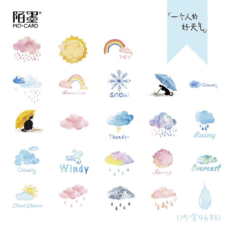 Hộp 46 sticker nhãn dán Weather trang trí Handmade