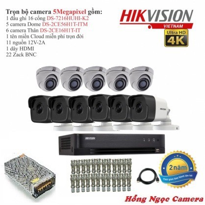 Trọn bộ 11 camera giám sát Hikvision TVI 5 Megapixel DS-2CE56H0T-ITMF Full 4K