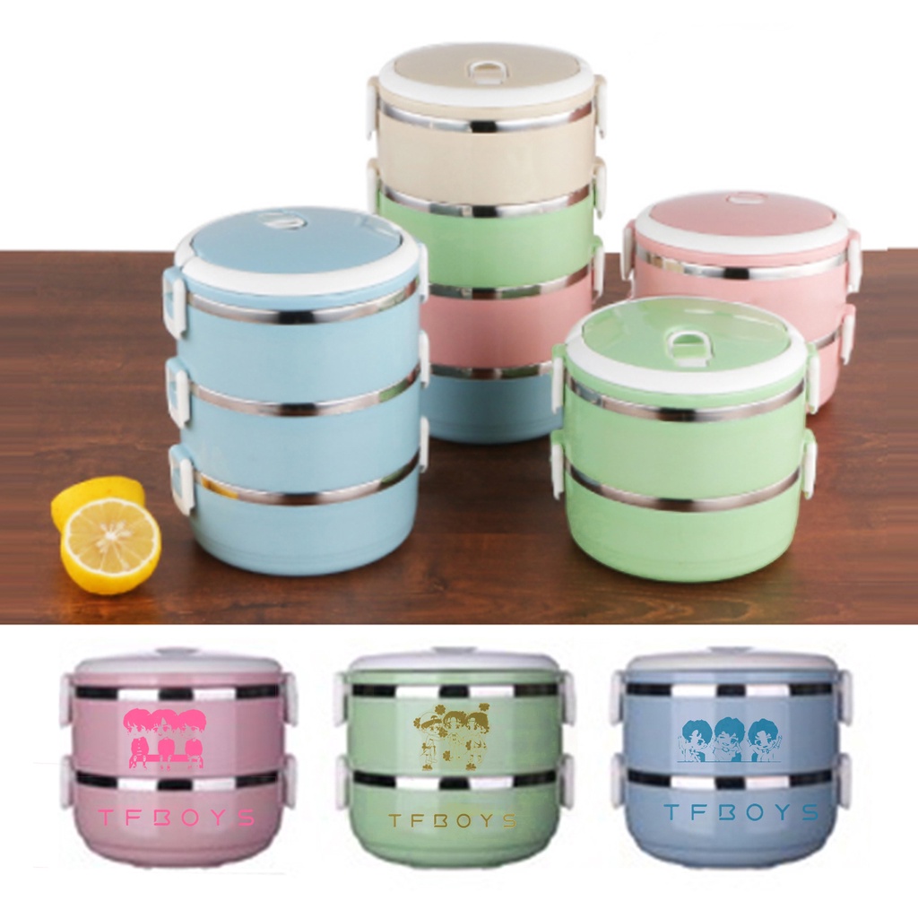 hộp cơm tròn tfboys 2 tầng HCT19 giữ nhiệt pastel dễ thương cute hoạt hình