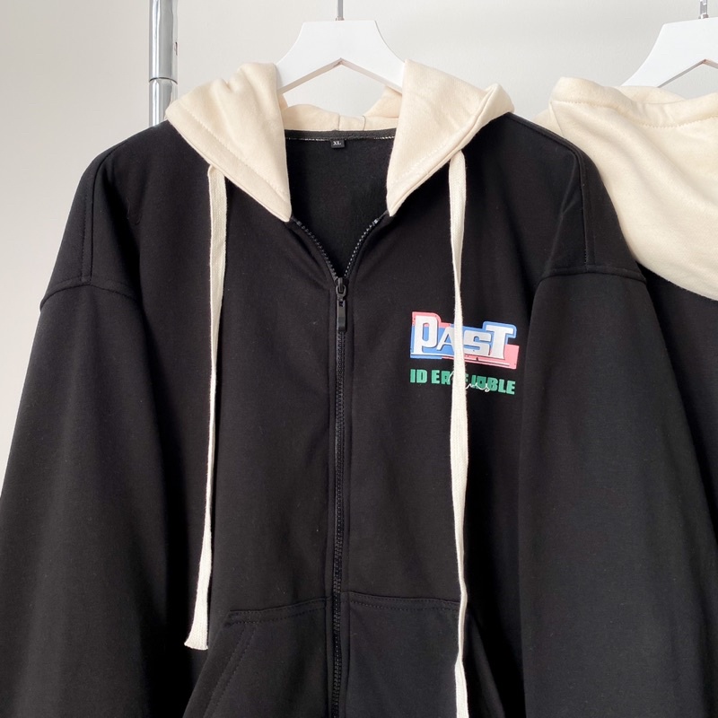 Áo Khoác Hoodie Phối Zip Unisex PAST Vải Nỉ Bông màu NÂU/ĐEN/XANH NAVY 🖤 Nam nữ unisex 🖤 Áo hoodie dây kéo Form Rộng