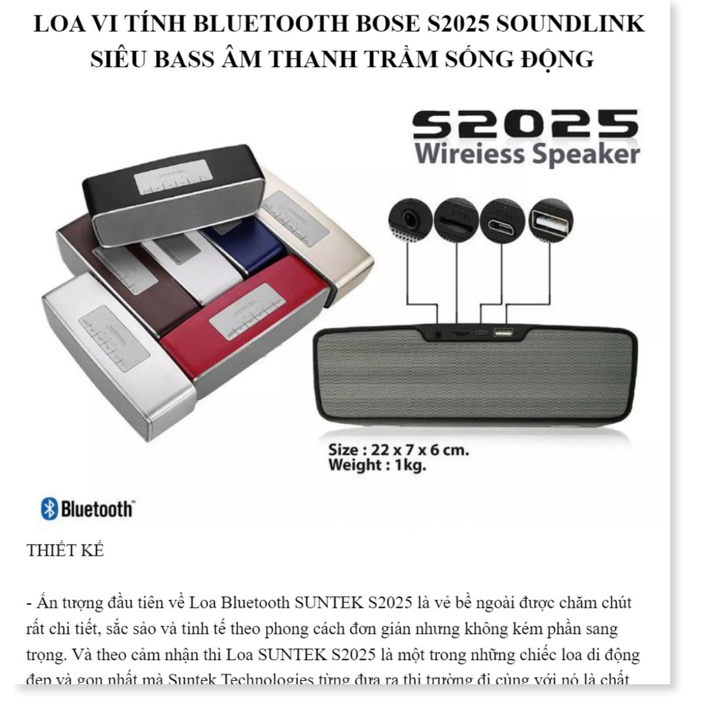 [LOA BLUTOOTH GIÁ RẺ] Loa Mini  BOSE S2025 Blutooth 4.0.Âm Thanh Sống Động, Nghe Nhạc Siêu Hay,Pin Khủng Thỏa Sức Tận Hư