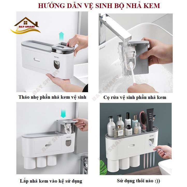 Máy Nhả Kem Đánh Răng Tự Động, Kệ Để Đồ Nhà Tắm Dính Tường Siêu Chắc Chắn Thiết Kế Tiện Dụng