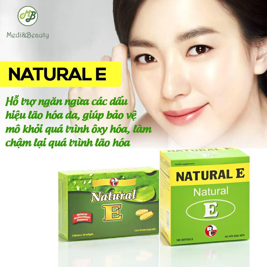 Viên uống vitamin e thiên nhiên, Chống oxi hóa, hạn chế lão hóa, đẹp da  NATURAL E hộp 100 viên