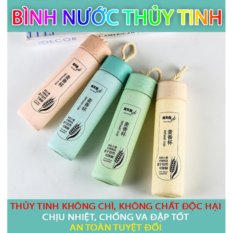 BÌNH NƯỚC THỦY TINH 350ml - không chì, không độc hại - Siêu An Toàn